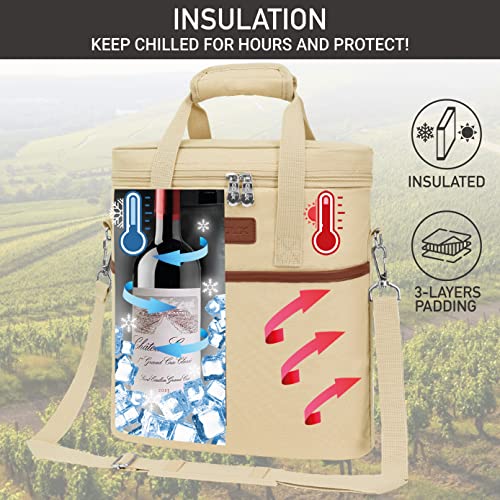 3 Bottle Insulated Leakproof Wine Cooler Bag (Cream Beige)