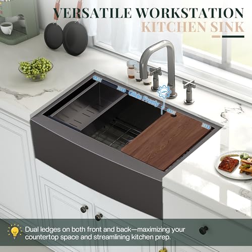 33 x 22 in Farmhouse Workstation Undermount Sink (Carbon black / 32.5-Inch)