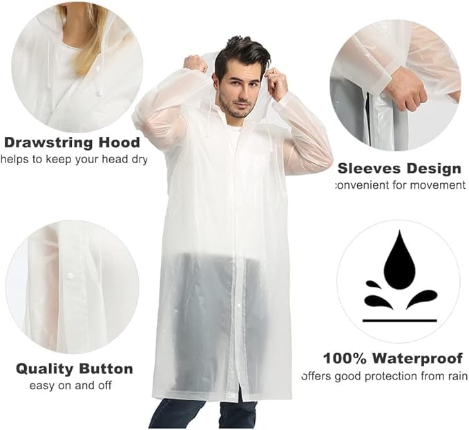 Opret 2 Pack Raincoats for Adults Reusable, EVA Rain Ponchos Lightweight Rain - Image 3