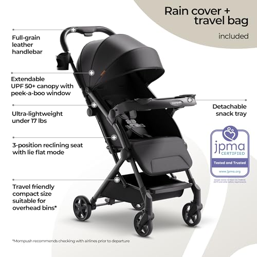 Lithe V2 Lightweight Travel Stroller with Organizer Included (Black)