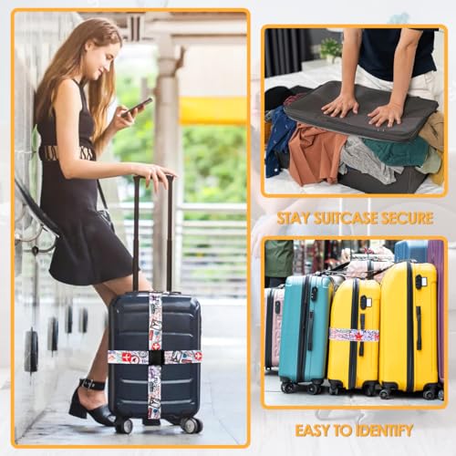 Colorful 2 Pack Luggage Straps for Suitcases Travel Belt Connector Holds Suitcase Add a Bag Premium Accessories Unique Adjustable Strap Journey (Journey)