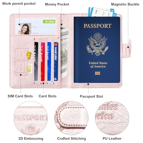 Passport Holder for Travel Essentials (B-Dark Blue + Rose Gold / Upgraded)