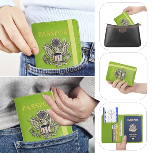 Premium Passport Holder for Travel RFID Blocking Passport Cover Slim (Green / Classic Metal Stamp)