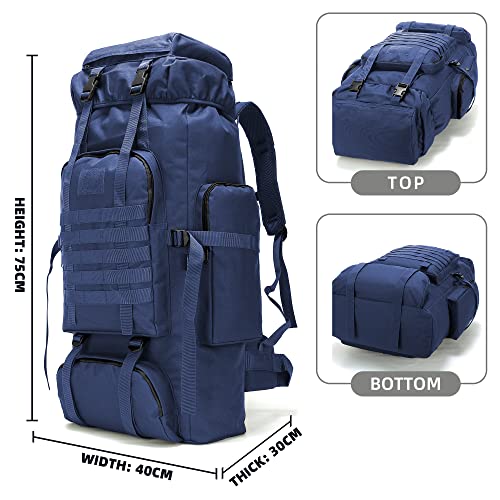70L Camping Hiking Military Tactical Backpack Outdoor Water (Blue)