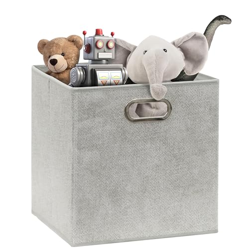 11 Inch Foldable Cube Storage Bins with Handles (6 Pack - 10.5" x 10.5" x 11" / Gray)