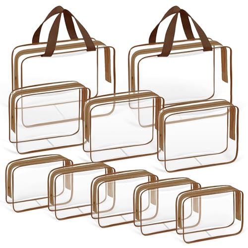 10 PCS Clear Travel Bags for Toiletries (Coffee)