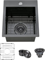 ARTLINE 13 x 15 Inch Black Drop in Bar Sink, Stainless Steel Single Bowl by ARTLINE
