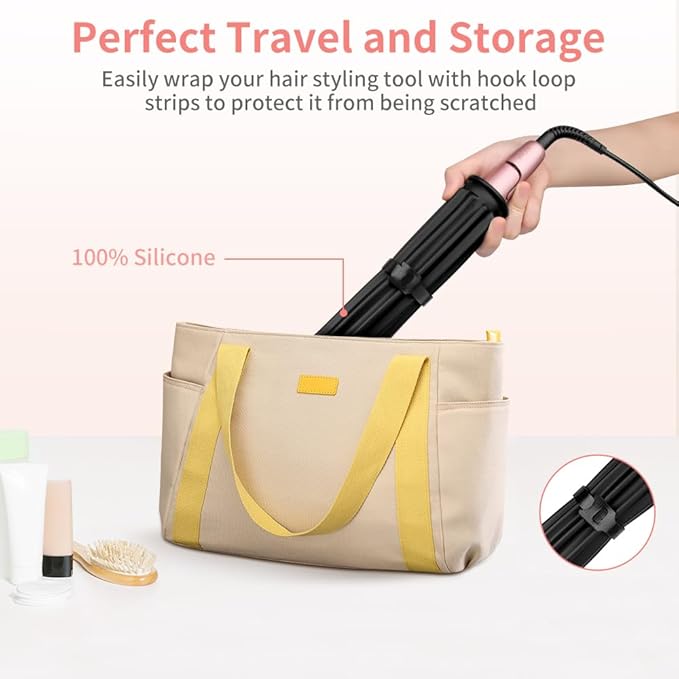 Large Silicone Heat Resistant Mat for Hair Tools, Heat Mat for Curling Iron, Vanity Pad Accessories/Organizer, Portable Hair Styling Hot Tools Mat for Home Travel Salon, with Sticky Tape (Cream)