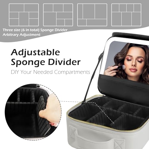 Travel Makeup Bag Cosmetic Bag Makeup Organizer Bag with Lighted Mirror (Silver / Woven)