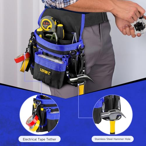 Tool Belt,14-Pockets Tool Belts for Men with Magnetic Tool Pouch (Black&blue)