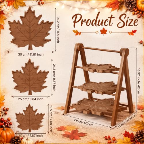 3 Tier Maple Leaf Serving Tray with 16" Collapsible Ladder Stand (Maple Leaf)