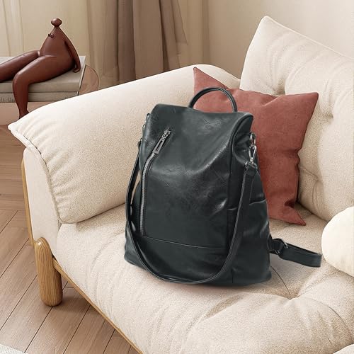 Small Women Backpack Purse PU Leather Anti (Black / Small)