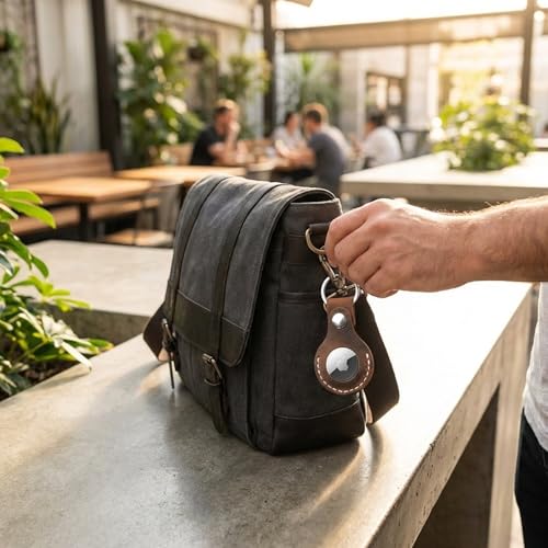 Toprank Leather Keychain Holder Compatible with Apple AirTag (Tan)