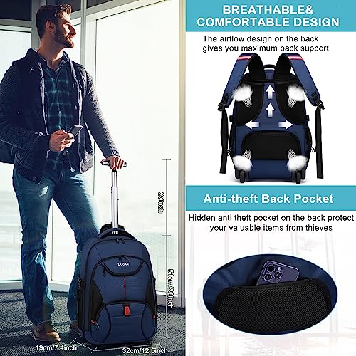 Rolling Backpack for Adults (Blue / 17 Inch)