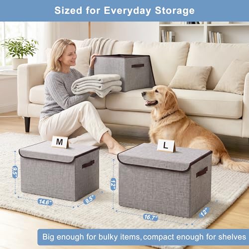 Large 17" 42 Quarts Collapsible Stackable Storage Bins with Lids [3 (Gray / Large - 3 Pack)