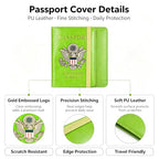 Premium Passport Holder for Travel RFID Blocking Passport Cover Slim (Green / Classic Metal Stamp)