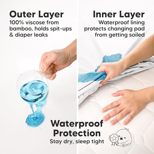 2 Pack Waterproof Changing Pad Covers (Soft White / Waterproof + Viscose derived from Bamboo)