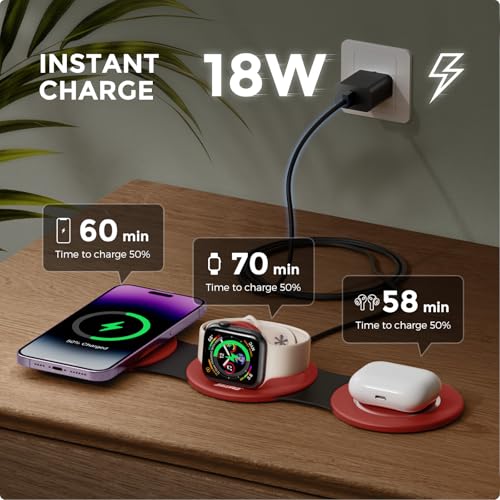 3IN1 Wireless Charging Station for iPhone (Dark Red)