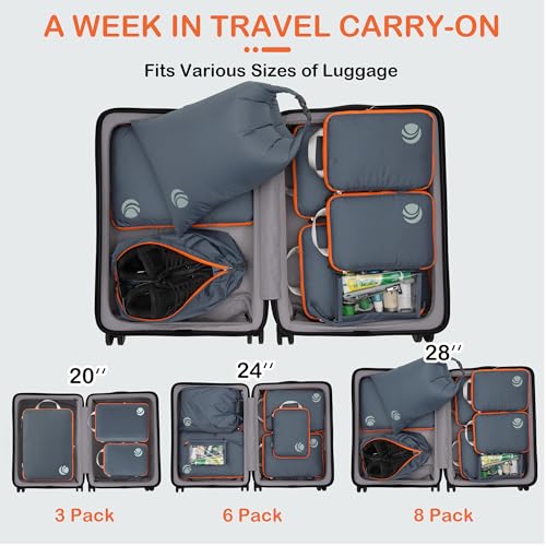 Compression Packing Cubes for Travel (Grey / 8PCS)