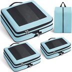 Compression Packing Cubes for Travel (Mint Blue / 4 set-Square Mesh)