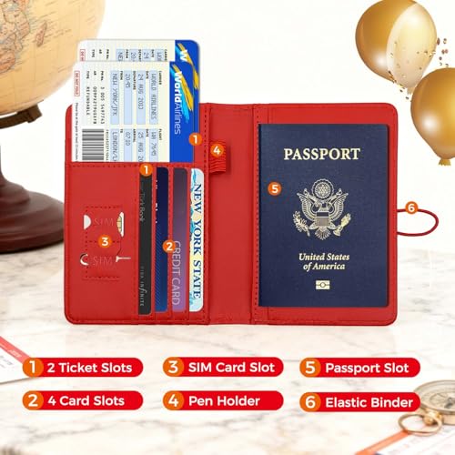 Premium Leather Passport Holder Covers Case (Red)