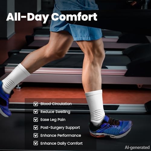 Crew Compression Socks Athletic Running Socks for Men Women Plantar Fasciitis Relief 3 Pairs (X-Large / Black+white+grey(stripe 3 Pairs))