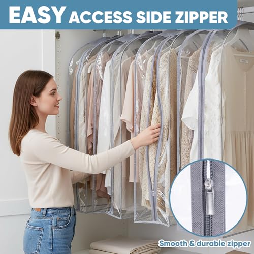 1PK Clear Garment Bags for Hanging Clothes (60" 10.5" Wide 1PK / Clear)
