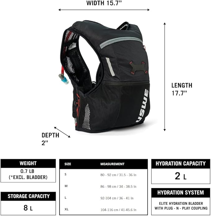 USWE Rush 8L Bike Hydration Vest, Adjustable Chest Straps Running Hydration Vest - Image 2