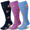 Plus Size Compression Socks for Women 3 Pairs Viscose for Bamboo Wide Calf 15 (3X-Large / 3 Pair-flower)