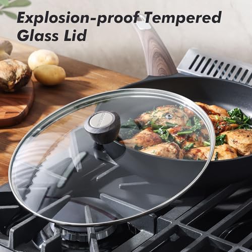 8inch Nonstick Frying Pan Paella Pan with Lid (8 Inch / NIGHT Black)