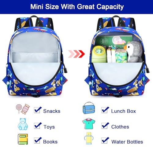 Toddler Backpack with Leash (Dark Blue/Truck, Blue Link)