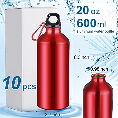 10 Pcs Aluminum Water Bottle 20 oz Reusable Bottles Lightweight Leak Proof Aluminum Sports Travel Bottles with Twist Cap Buckle for Gym (Red)