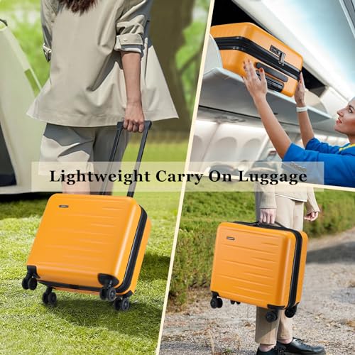 Expandable 16 Inch Carry On Luggage Airline Approved Small Suitcase (Orange / 16 Inch EXT)