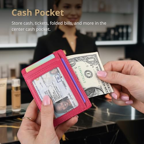 Slim Minimalist Front Pocket RFID Blocking Leather Wallets for Men and Women (Small / Lichee Red)