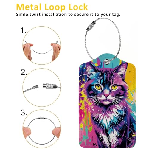 Colorful Cat 2 Pack Luggage Tag for Suitcase (Colorful Cat)
