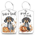 Halloween Funny Dachshund Dog and Pumpkin Set of 2 Luggage Tags for Suitcases Leather Suitcase Tags with Privacy Name Address Label and Stainless Steel Loop for Women Men Travel Luggage Accessories (Halloween Funny Dachshund Dog and Pumpkin)