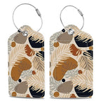 Boho Tropical Leaves Luggage Tags 2PCS PU Leather Suitcases Tag with Stainless Steel Loop and Privacy Name Address Cover Label Card for Women Men Travel (Boho Tropical Leaves)