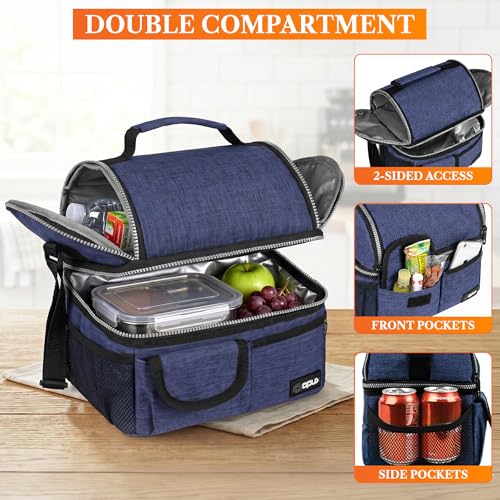 Insulated Lunch Bag Women Men (Heather Navy)