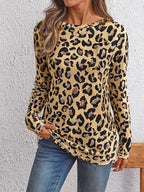 Long Sleeve Shirts for Women Casual Crewneck Tops Basic Tees (Small / Leopard2)