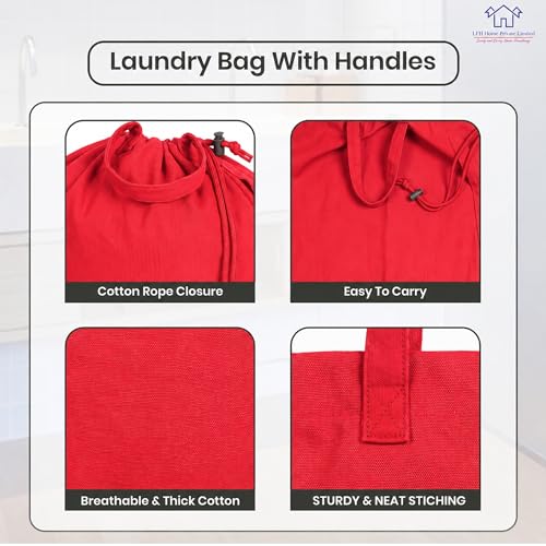 LFH Home Cotton Rich Large Premium Canvas Laundry Bag (28"x36" (Pack of 2) / Red)