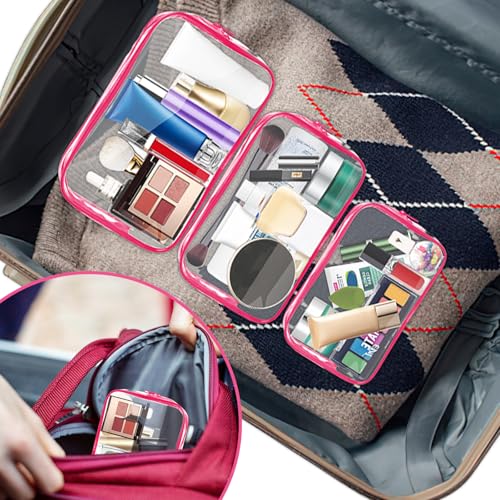 Clear Makeup Bag (4 Packs Rose Red)