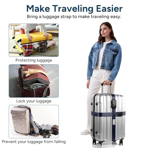 TSA Approved Luggage Straps Heavy Duty Suitcase Belt (navy blue)