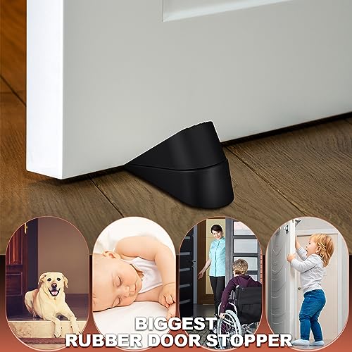 8 Pack Large Door Stoppers Heavy Duty Rubber Stopper for Bottom of Door Wedge Stopper for Home Office (Black)