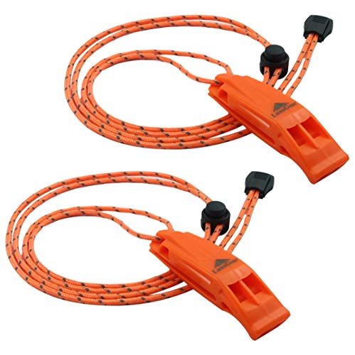 Emergency Whistles with Lanyard Safety Whistle Survival Shrill Loud Blast for Kayak Life Vest Jacket Boating Fishing Boat Camping Hiking Hunting Rescue Signaling Kids Lifeguard Plastic 2 Pack (Orange)
