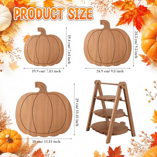3 Tier Pumpkin Serving Trays Wooden Shaped Pumpkin Platters 12'' 10'' 8'' Charcuterie Plate Board Reusable Party Serving Plate for Halloween Fall Party Decoration (Pumpkin)