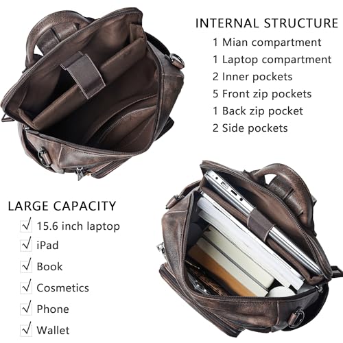 Vegan Leather Laptop Backpack for Women 15.6 inch Work Backpack Fashion Travel Backpack Purse for Travel College Work (1 Two-toned Coffee)