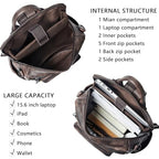 Vegan Leather Laptop Backpack for Women 15.6 inch Work Backpack Fashion Travel Backpack Purse for Travel College Work (1 Two-toned Coffee)