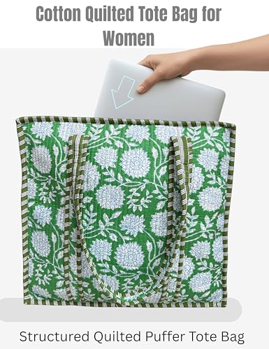 100% Cotton Quilted Tote Bag For Women (Bold Irish Aircraft White Floral Print)