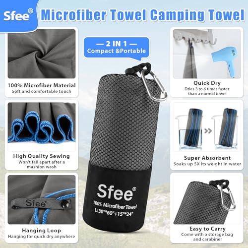 2 Pack Microfiber Travel Towel (XL 72"x32"+24"x15" / Grey)