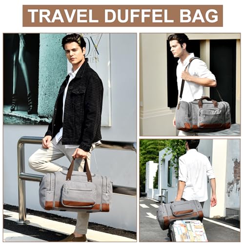 60L Canvas Duffle Bag for Travel Weekend Gym Overnight Carry (Grey / 60L)